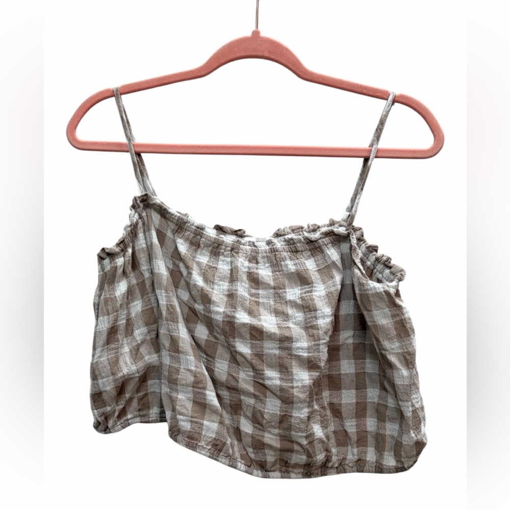aerie Brown & Cream Plaid Cropped Cami Top